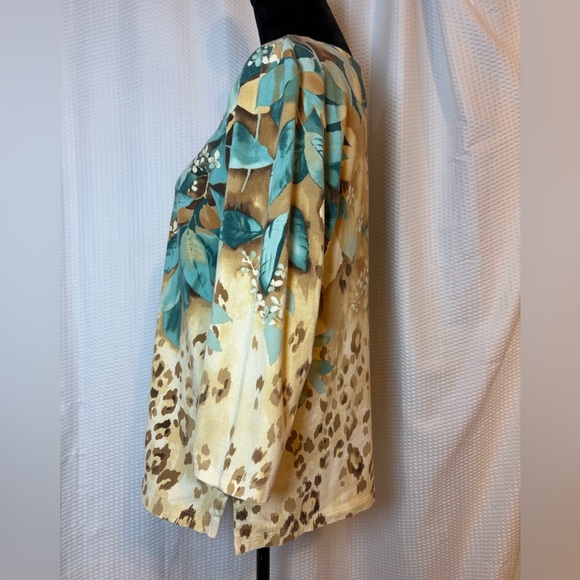 Vintage Alfred Dunner 100% cotton floral & leopard print blouse beaded accent M - Picture 3 of 6
